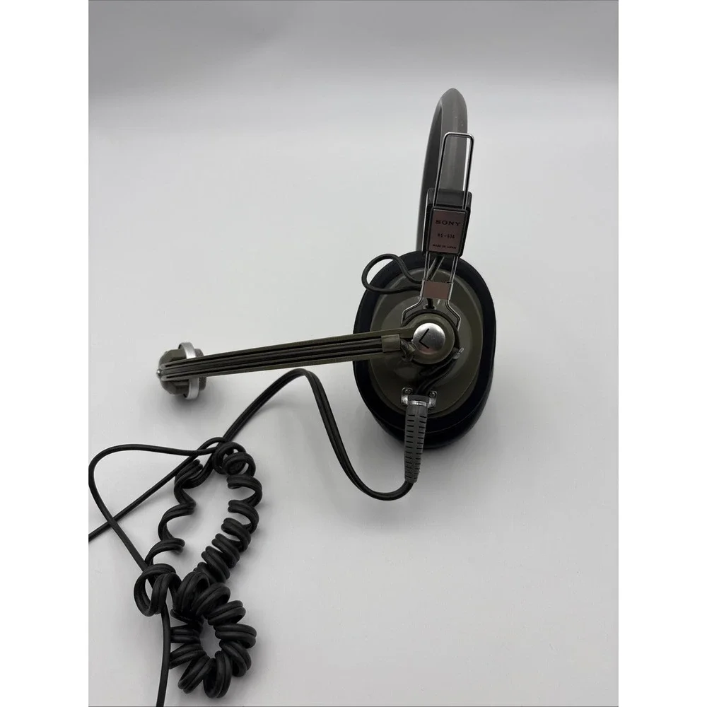 Vintage Sony HS-63A Headset RARE 1970s Retro Audio Boom Mic Made in Japan Olive